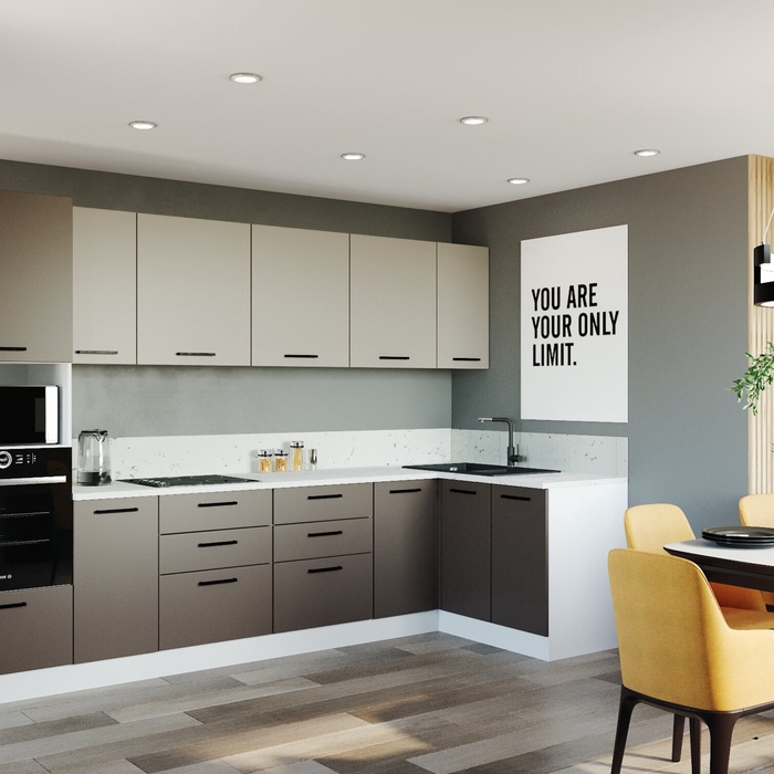 Кухонный гарнитур угловой «ЛАТТЕ», 3200×1400 мм, цвет мокко/сатин мрамор марквина белый